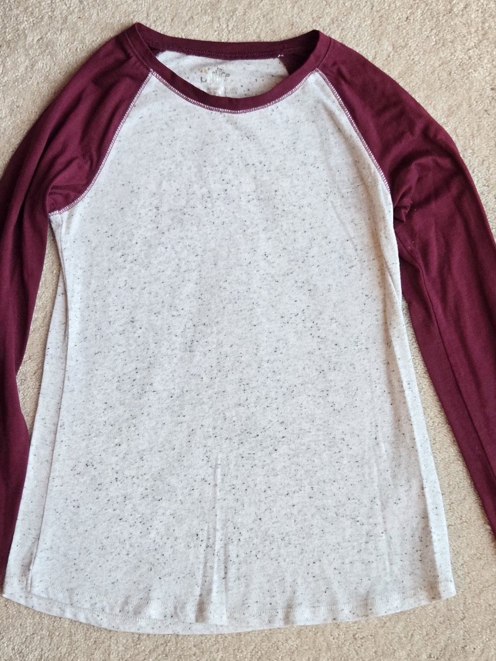 Justice Cream Body Maroon Raglan Long-Sleeve Tee
